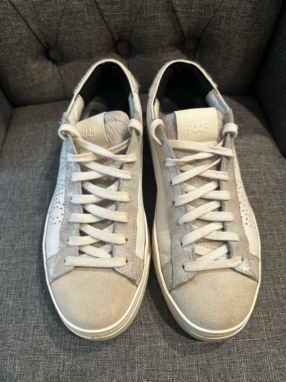 P448 Women's Low-Top Sneakers in White and Light Gray